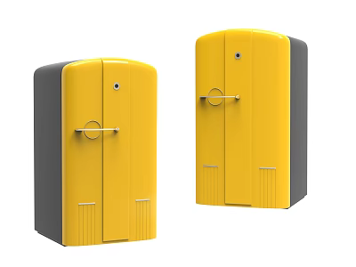 Two Yellow and Gray Vintage Style Refrigerators with Round Handles and Sleek Design 3d model