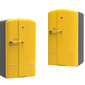 Two Yellow and Gray Vintage Style Refrigerators with Round Handles and Sleek Design