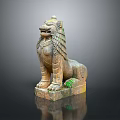 Mythical Stone Lion Statue Seated With Detailed Carved Mane And Paws