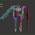Futuristic Purple Pink Robot Character With Mechanical Armor And Weaponry