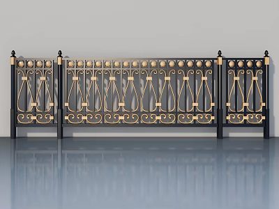 Elegant Black Gold Swing Door With Intricate Decorative Metal Patterns 3d model