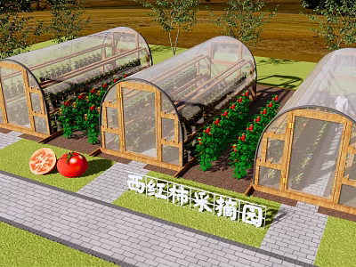 Modern Picking Garden Tomato Planting Greenhouse Greenhouse Greenhouse Base Tomato Planting Base Agricultural Ecological Garden Vegetable Picking Garden 3d model