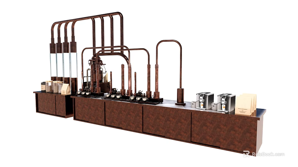 Stylish Modern Kitchen Appliances With Wooden Cabinets And Countertop Setup 3d model 