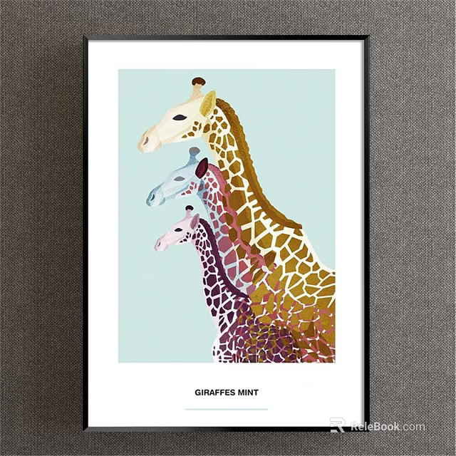 Colorful Giraffe Painting With Three Different Colored Giraffes On Light Blue Background 3d model 
