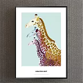 Colorful Giraffe Painting With Three Different Colored Giraffes On Light Blue Background