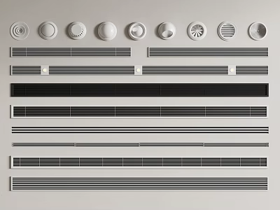 Modern Air Conditioner Vents Round Linear Grilles White And Black Designs 3d model