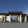 Traditional Ancient Architecture With Classic Eaves Red Lanterns Stone Path And People