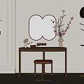 Modern Chinese Dressing Table With Decorative Mirror Flower Vase And Stool 3d model