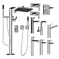 Contemporary Chrome Shower System With Handheld Hose Rainfall Head And Multiple Faucet Taps