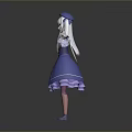 Anime Game Character With Blue Hair Purple Dress And White Cape Arms Outstretched Pose