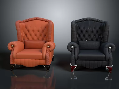 Vintage Tufted Armchairs in Orange and Black with Button Details and Metal Legs 3d model