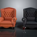 Vintage Tufted Armchairs in Orange and Black with Button Details and Metal Legs