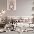 Cozy Kids Room Interior With Bed Bear Painting Bookshelf Desk Blue Chair And Toys