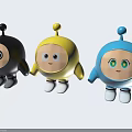 Cute Robotic Cartoon Characters With Black Yellow Blue Colors Big Eyes And Antenna