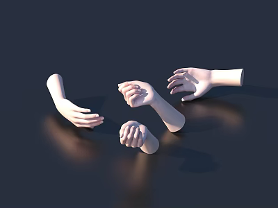 Woman's White Arms And Hands In Various Poses On Dark Reflective Background 3d model