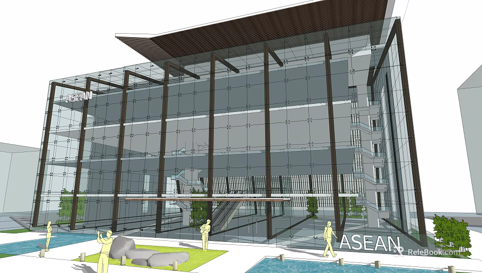 Spacious Modern Detached Villa With Glass Facade Swimming Pool And Landscaped Garden 3d model 