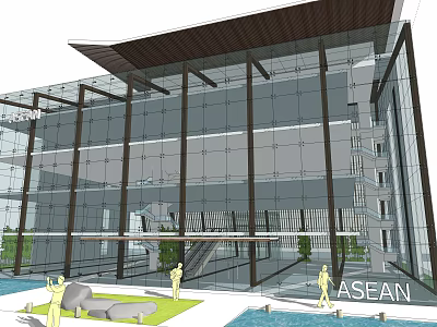 Spacious Modern Detached Villa With Glass Facade Swimming Pool And Landscaped Garden 3d model