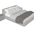 Modern Double Bed with Gray Bedding White Pillows and Matching Nightstand 3d model