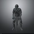 3D Model Of Worker Wearing Safety Helmet And Work Uniform Holding Tool On Gray Background