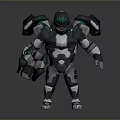 Game and Movie Sci Fi Armored Character with Green Glowing Accents and Mechanical Armor Design