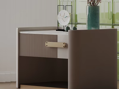 Modern Side Table With White Top Brown Frame Wooden Handle And Drawer Storage 3d model
