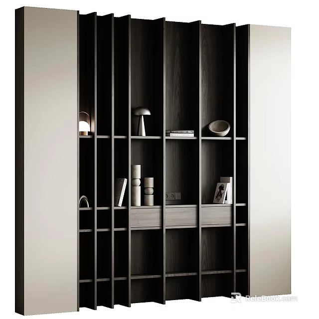 Modern Bookcase Design With Shelves Table Lamp Decorative Items And Books 3d model 
