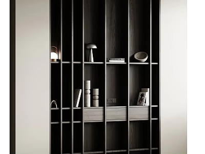 Modern Bookcase Design With Shelves Table Lamp Decorative Items And Books 3d model