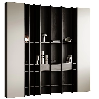 Modern Bookcase Design With Shelves Table Lamp Decorative Items And Books 3d model
