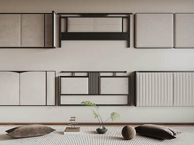 Modern Headboard Designs With Different Styles Floor Pillows Small Plant And Decorative Elements 3d model