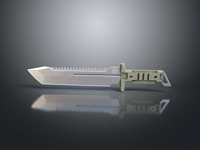 Tactical Combat Knife With Serrated Sharp Blade Green Handle And Metal Construction Design 3d model