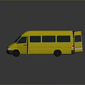 Yellow Van with Open Side Door Black Windows Gray Background and Reflection on Ground 3d model