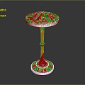 Elegant Metallic Side Table With Intricate Carved Top And Decorative Base