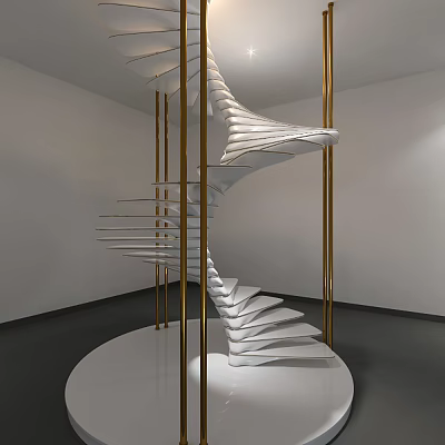 White Spiral Staircase With Gold Railings In Modern Minimalist Interior 3d model White Spiral Staircase With Gold Railings In Modern Minimalist Interior 3d model