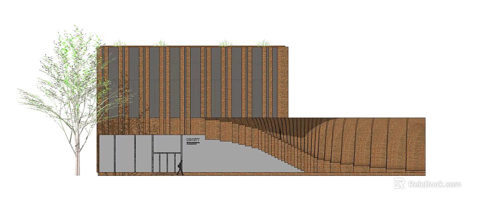 Modern Office Building With Brick Facade Curved Structure And Greenery On Top 3d model 