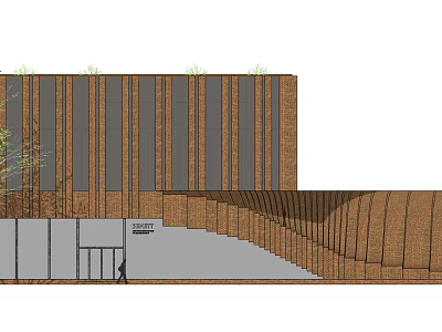 Modern Office Building With Brick Facade Curved Structure And Greenery On Top 3d model