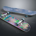 Skateboards With Colorful Graphics Blue Deck Metal Trucks And Wheels