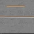 Modern Wooden And White Linear Chandelier Hanging From Concrete Ceiling