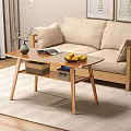 Modern Wooden Coffee Table In Living Room With Lemons Magazine And Vase