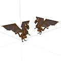 Two Detailed Brown Winged Dragons Model Standing With Spread Wings