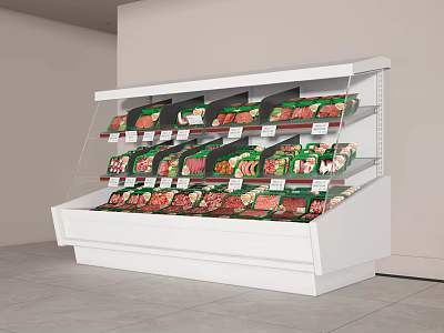 White Commercial Display Case With Multiple Shelves And Glass Doors For Meat And Vegetables 3d model