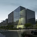 Modern High Rise Office Building With Glass Facade And Urban Street View