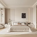 Modern Bedroom Interior With Bed Nightstands Area Rug Abstract Painting And Glass Wardrobe