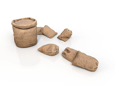 Handmade Natural Material Daily Necessities Clay Pot And Cloth Bags For Home Storage 3d model