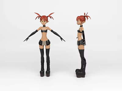 Game Movie Character With Red Hair Black Long Gloves Short Skirt And Thigh High Boots 3d model