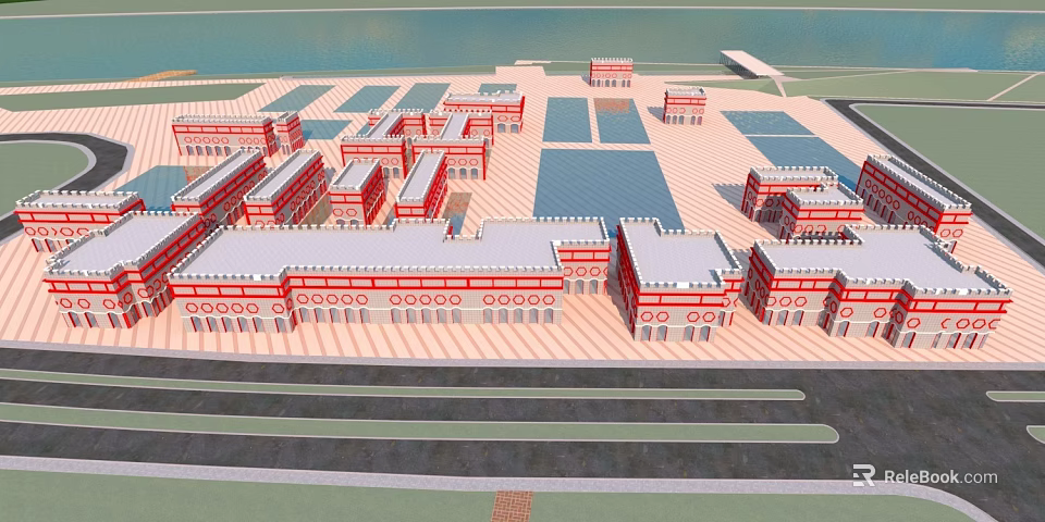 Classical Architecture Complex Featuring Red White Buildings Symmetrical Layout And Courtyards 3d model
