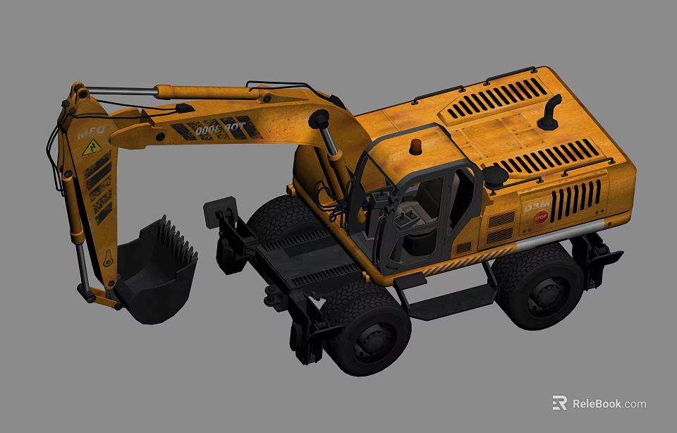 Yellow Wheel Mounted Functional Vehicle With Large Construction Bucket And Heavy Duty Tires For Work 3d model 