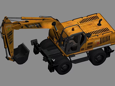 Yellow Wheel Mounted Functional Vehicle With Large Construction Bucket And Heavy Duty Tires For Work 3d model