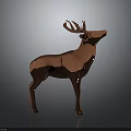 Copper Deer Statue with Antlers in Standing Pose on Reflective Background 3d model