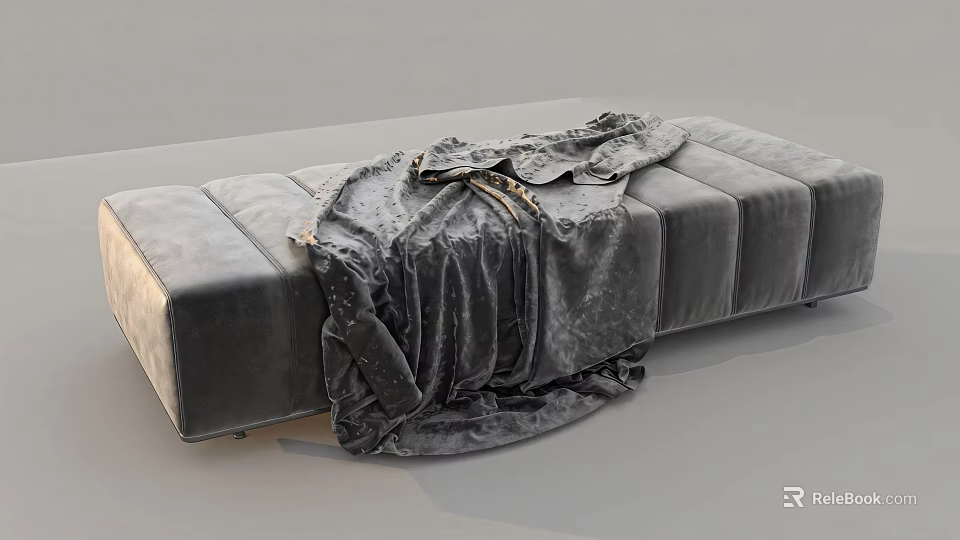Gray Velvet Sofa Bench With Soft Draped Fabric And Modern Design 3d model 