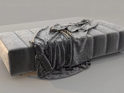 Gray Velvet Sofa Bench With Soft Draped Fabric And Modern Design 3d model